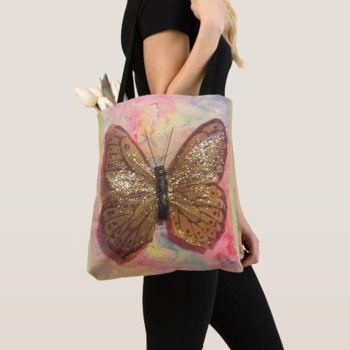 Glittery Bronze Butterfly Tote Bag