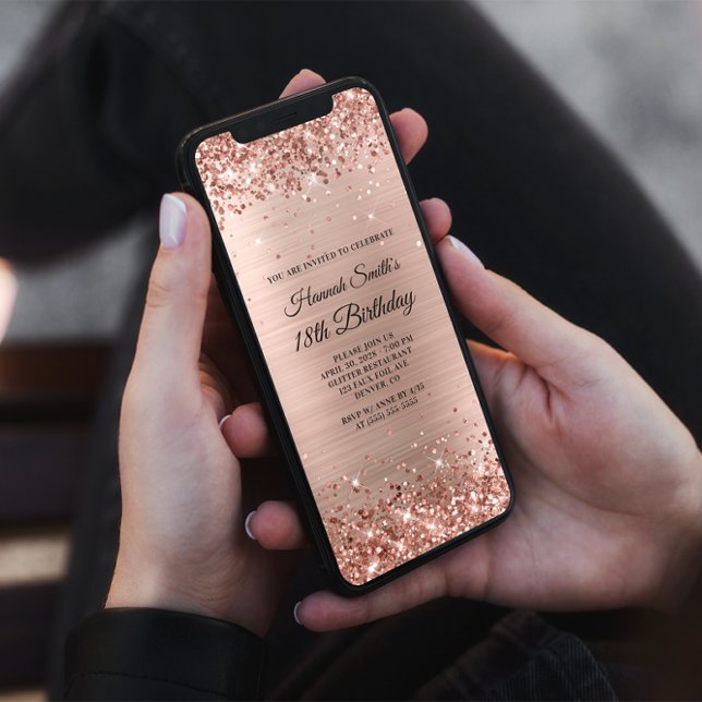 Glittery Brushed Rose Gold Foil 18th Birthday Invitation (Creator Uploaded)