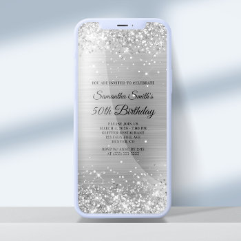 Glittery Brushed Silver Foil 50th Birthday Invitation by annaleeblysse at Zazzle