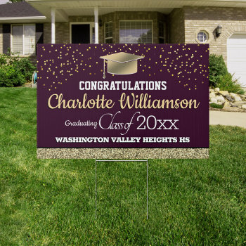 Glittery Burgundy And Gold Congrats Graduate Sign by reflections06 at Zazzle