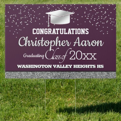 Glittery Burgundy and Silver Congrats Graduate Sign