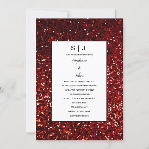 Glittery Burgundy Red Maroon Black Modern Wedding Invitation