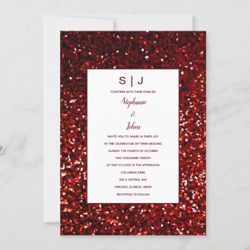 Glittery Burgundy Red Maroon Classy Modern Wedding Invitation