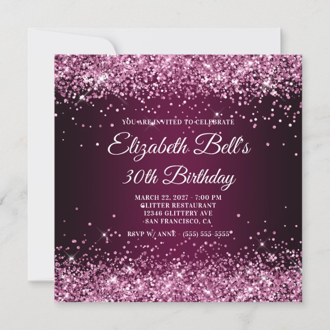 Glittery Burgundy Wine Ombre 40th Birthday Invitation (Front)