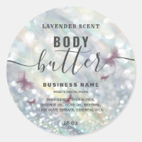 Glittery butterfly script body butter label