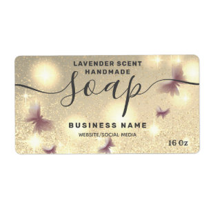 Glittery butterfly script soap label