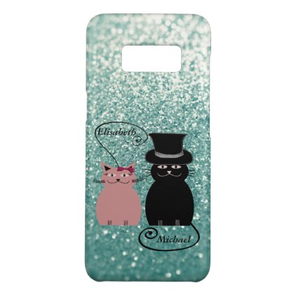 Glittery cartoon cats love couple personalized Case-Mate samsung galaxy s8 case