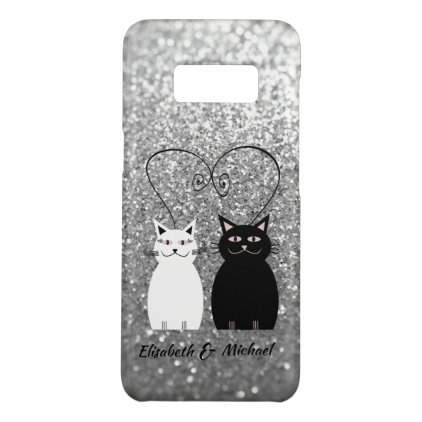 Glittery cartoon cats love couple personalized Case-Mate samsung galaxy s8 case