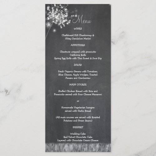 Glittery Chalkboard Dandelions Wedding Menu