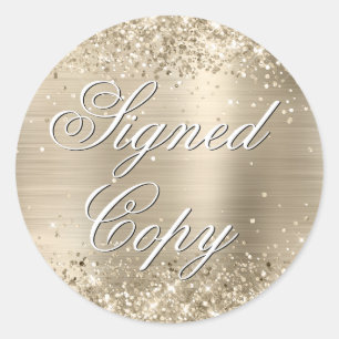 Glittery Champagne Foil Fancy Signed Copy Classic Round Sticker