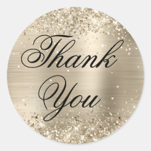 Glittery Champagne Foil Fancy Thank You Classic Round Sticker
