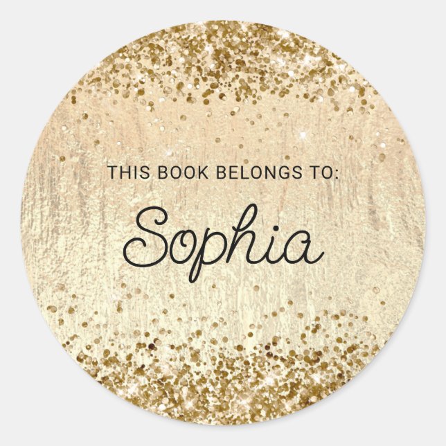 Glittery Champagne Gold Glam Texture Book Classic Round Sticker (Front)