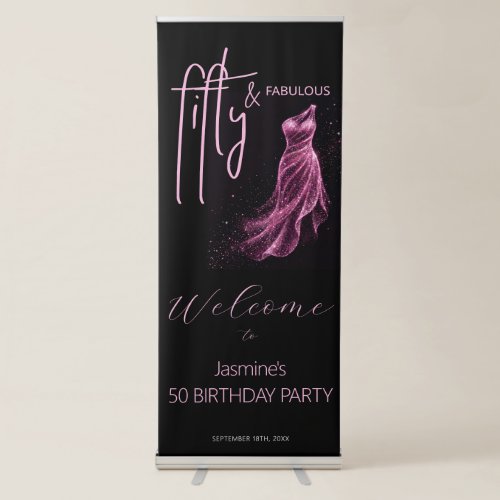Glittery Chic 50 & Fabulous Birthday Welcome  Retractable Banner