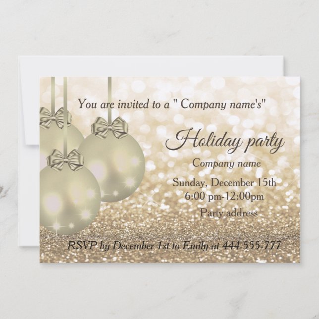 Glittery Christmas balls company holiday party Invitation (Front)