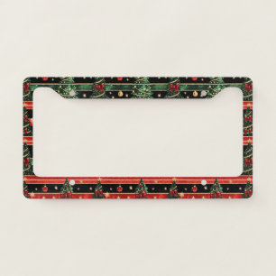 Glittery Christmas Tree - Red Black Green Striped License Plate Frame