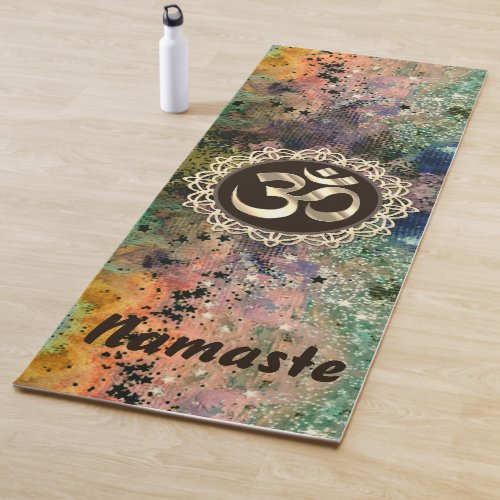 Glittery Colorful Grunge OM Namaste Yoga Mat