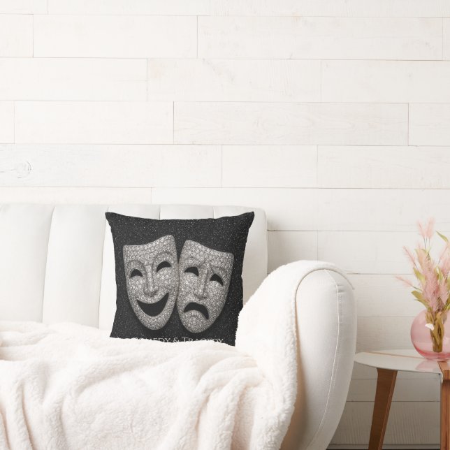 Glittery Comedy & Tragedy Drama Mask Throw Pillow (Couch)