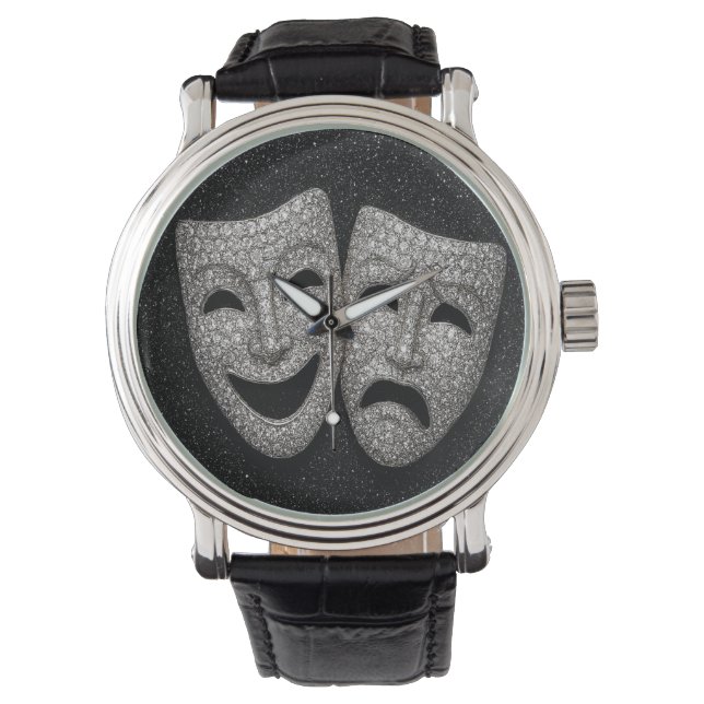 Glittery Comedy & Tragedy Drama Mask Watch (Front)