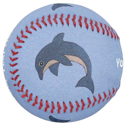Glittery Dark Blue White Dolphin Jumping Position Softball