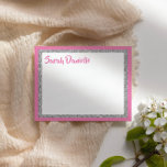 Glittery Dark Pink and Silver Thank You Flat Card<br><div class="desc">This trendy flat card features bold lettering on the front with a layered look in silver glitter and white,  and a solid colored background. Add your text using the template form. Change the font,  layout and colors using the Customize feature.</div>