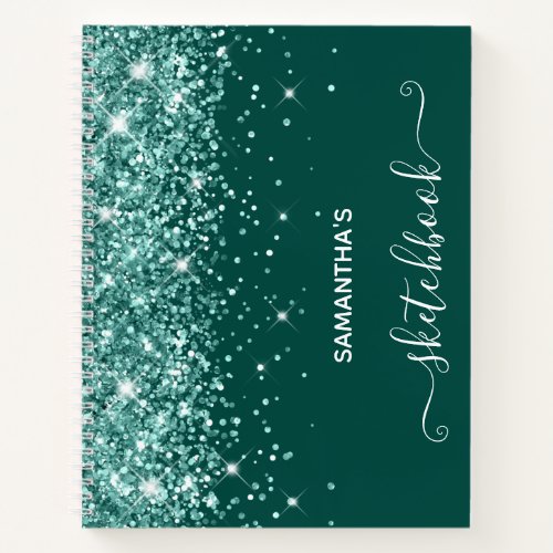 Glittery Dark Turquoise Girly Sketchbook Notebook