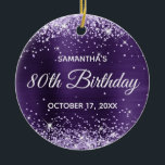Glittery Dark Violet Purple Foil 80th Birthday Ceramic Ornament<br><div class="desc">Create your own 80th birthday circle ornament for your grandma. Customize the block text and/or calligraphy font style. Change the text for any special or milestone birthday. The digital art background features a faux pale lavender purple glitter and dark violet purple ombre foil. On the backside, you can add a...</div>