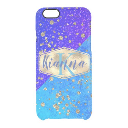 Glittery Dreamy Blue Monogram Neon      Clear iPhone 66S Case