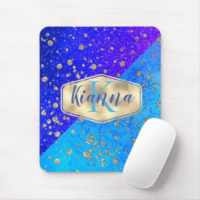 Glittery Dreamy Blue Monogram Personalized       Mouse Pad (With Mouse)