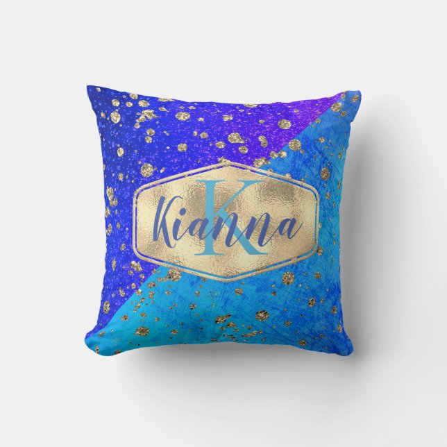 Glittery Dreamy Blue Monogram  Throw Pillow (Front)