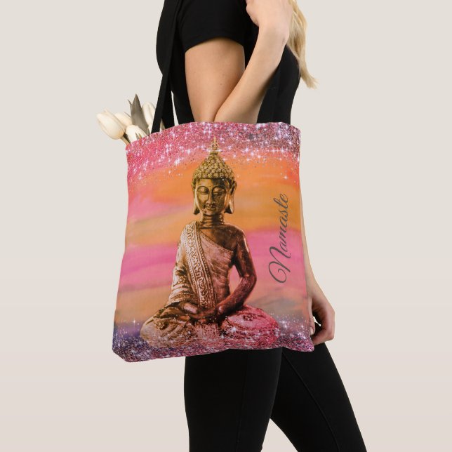Glittery Dreamy Pastels Zen Buddah Namaste Tote Bag (Close Up)
