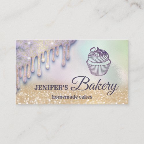 Glittery drips cupcake chef script bakery  business card