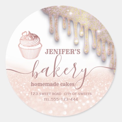 Glittery drips cupcake chef script bakery  classic classic round sticker