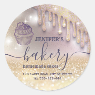 Glittery drips cupcake chef script bakery classic  round sticker
