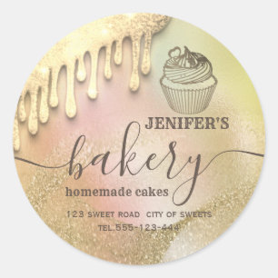 Glittery drips cupcake chef script bakery  classic round sticker