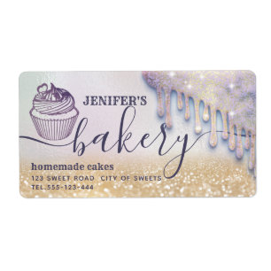 Glittery drips cupcake chef script bakery  label
