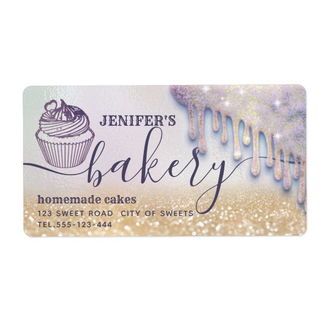 Glittery drips cupcake chef script bakery  label (Front)