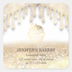 Glittery drips  gold Homemade cupcakes and sweets Square Sticker