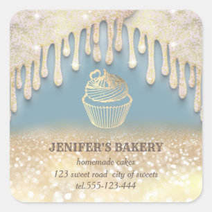 Glittery drips gold Homemade cupcakes and sweets Square Sticker