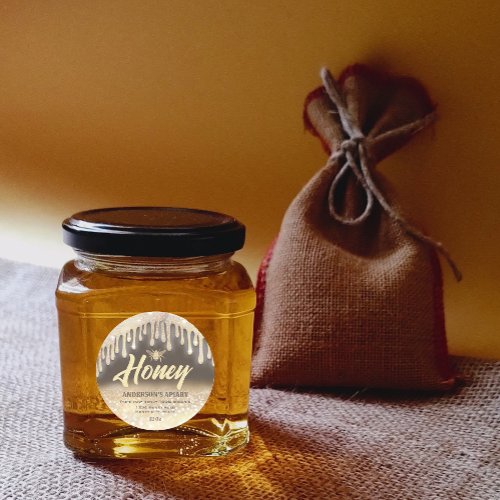 Glittery drips gold honey bee honey label