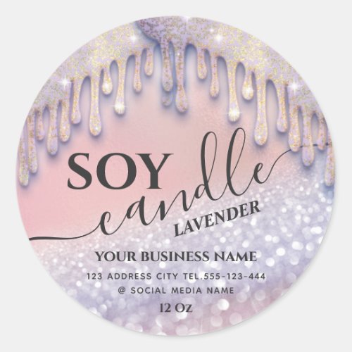 Glittery drips luxury modern soy candle classic ro classic round sticker