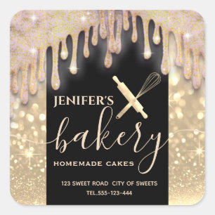 Glittery drips whisk rolling pin bakery label
