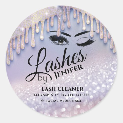 Glittery drips wink lash extension lash cleaner    classic round sticker