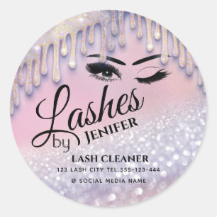 Glittery drips wink lash extension lash cleaner classic round sticker