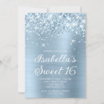 Glittery Dusty Blue Foil Sweet 16 Photo Invitation<br><div class="desc">Create your own stylish 16th birthday celebration invitation for your daughter with a photo on the back. Decorative faux sparkly pale dusty blue glitter and brushed metal foil digital art. Customize the invitation white text color or font styles. The "Sweet 16" text is also customizable. The luxury sparkles, glitter and...</div>