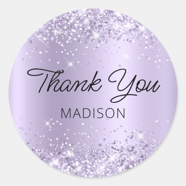 Glittery Dusty Lavender Shimmer Ombre Thank You Classic Round Sticker (Front)