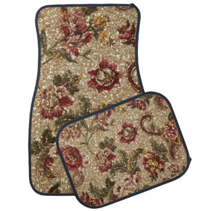 Glittery Earthtone Floral Tapestry Car Mat