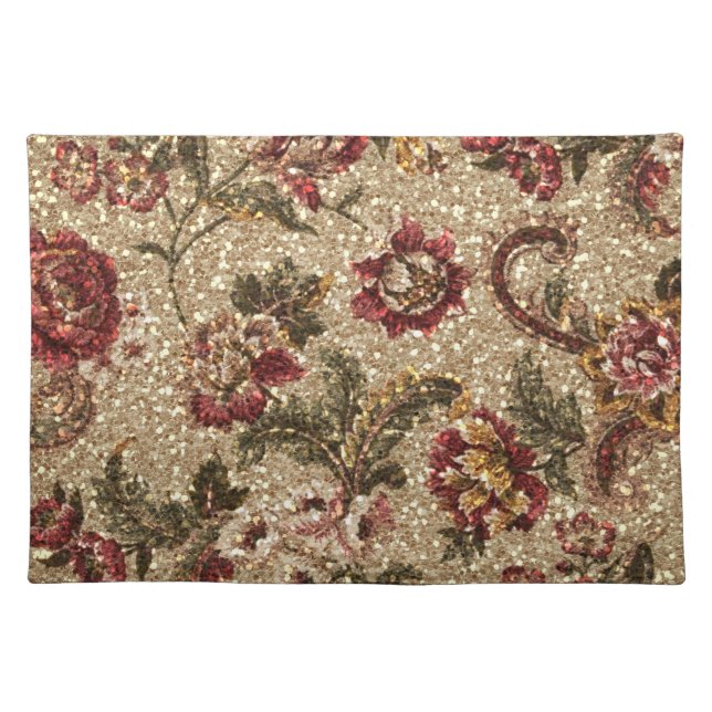 Glittery Earthtone Floral Tapestry Cloth Placemat (Front)