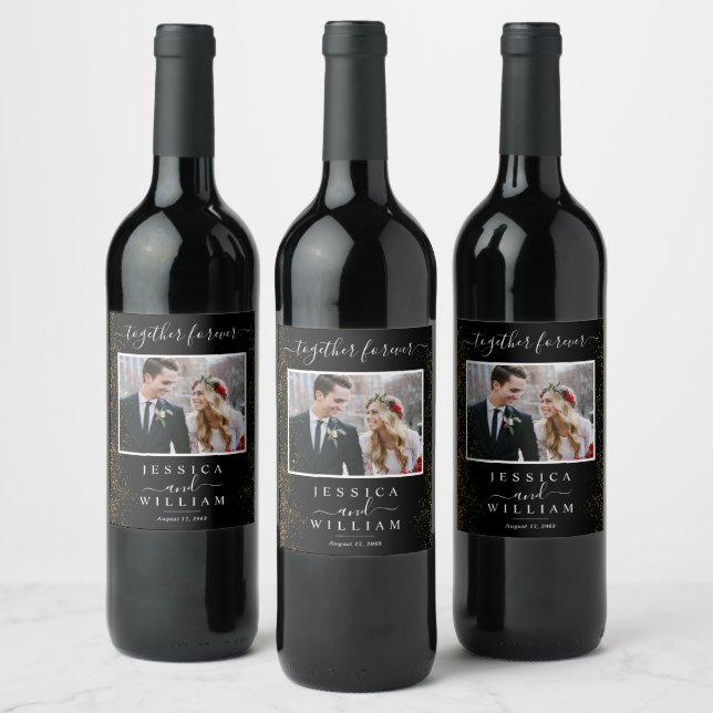 Glittery Elegant Custom Image Wedding Photo Wine Label (Bottles)