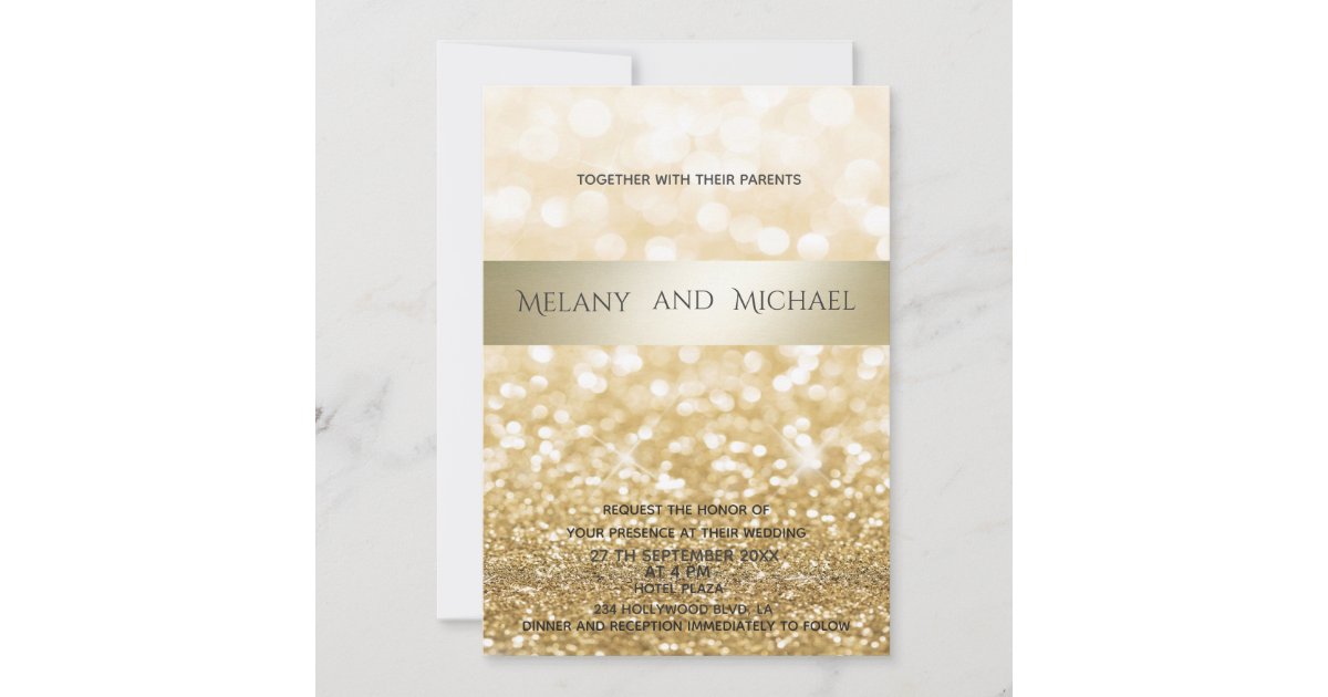 Glittery Elegant modern gold stripe Invitation Zazzle
