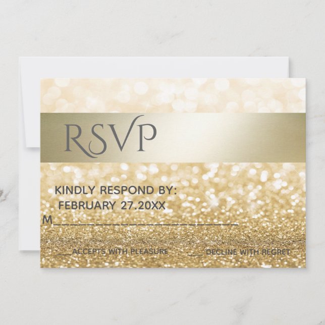 Glittery Elegant modern  gold stripe RSPV Invitation (Front)